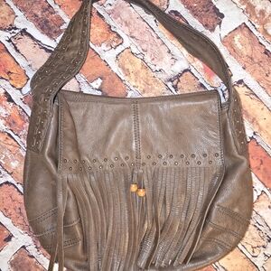Gianni Bini Boho Fringe Leather Shoulder Bag - Brown